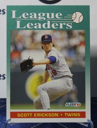 1992 FLEER  LEAGUE LEADER SCOTT ERICKSON # 693 MINNESOTA TWINS BASEBALL