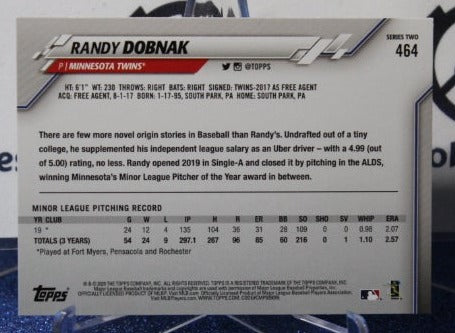 2020 TOPPS RANDY DOBNAK # 464 ROOKIE MINNESOTA TWINS BASEBALL