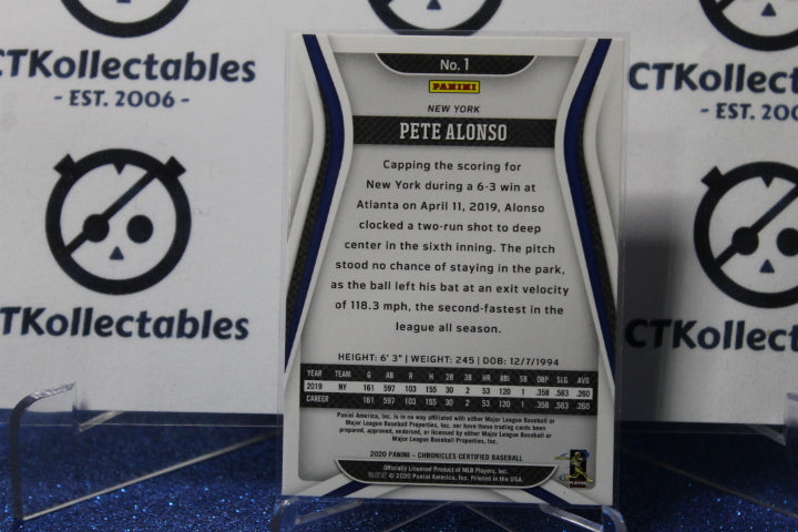 2020 PANINI CHRONICLES CERTIFIED PETE ALONSO # 1 NEW YORK METS BASEBALL