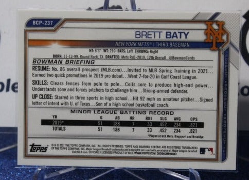 2021 BOWMAN CHROME BRETT BATY # BCP-237 NEW YORK METS BASEBALL