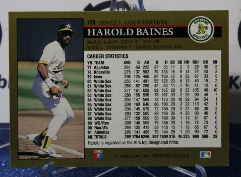 1992 LEAF BLACK/GOLD HAROLD BAINES # 126 OAKLAND ATHLETICS BASEBALL CARD