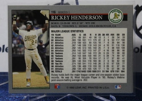 1992 LEAF RICKEY HENDERSON # 116 OAKLAND ATHLETICS BASEBALL CARD