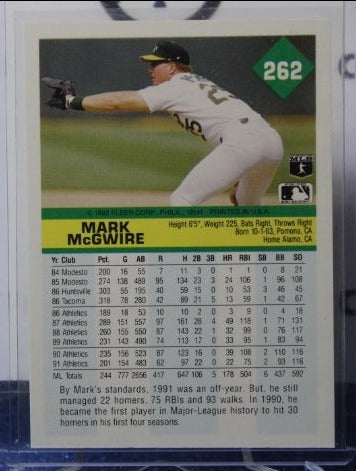 1992 FLEER MARK McGWIRE # 262 OAKLAND ATHLETICS BASEBALL CARD