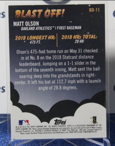 2019 TOPPS BLAST OFF MATT OLSON # BO-11 OAKLAND ATHLETICS BASEBALL CARD