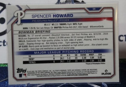 2021 BOWMAN CHROME SPENCER HOWARD #59 ROOKIE Philadelphia Phillies BASEBALL CARD