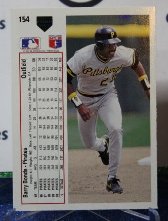 1991 UPPER DECK  BARRY BONDS # 154 PITTSBURGH PIRATES BASEBALL CARD