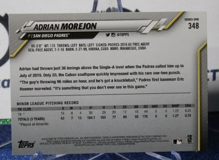 2020 TOPPS  ADRIAN MOREJON # 348 ROOKIE SAN DIEGO PADRES BASEBALL CARD