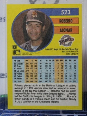 1991 FLEER  ROBERTO ALOMAR # 523 SAN DIEGO PADRES BASEBALL CARD