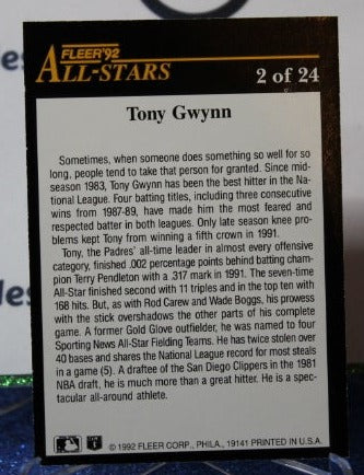 1992 FLEER ALL-STARS  TONY GWYNN # 2 SAN DIEGO PADRES BASEBALL CARD