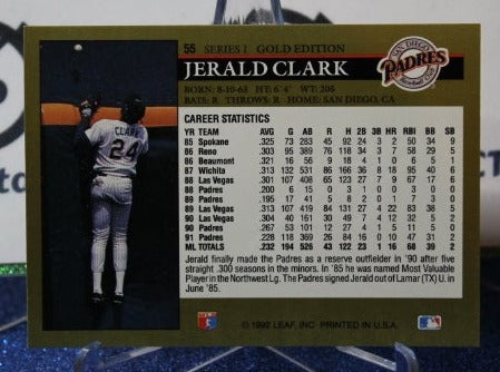 1992 LEAF BLACK/GOLD JERALD CLARK. # 55 SAN DIEGO PADRES BASEBALL CARD