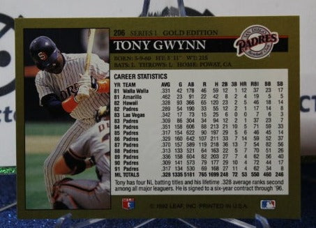 1992 LEAF BLACK/GOLD TONY GWYNN # 206 SAN DIEGO PADRES BASEBALL CARD