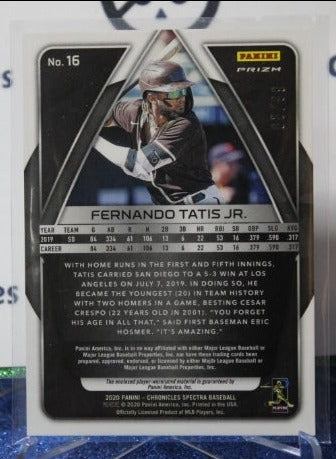 2020 PANINI CHRONICLES SPECTRA FERNANDO TATIS JR. # 16 PRIZM PATCH 65/99 SAN DIEGO PADRES BASEBALL CARD