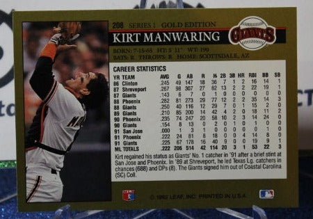 1992 LEAF BLACK/GOLD KIRT MANWARING # 208 SAN FRANCISCO GIANTS BASEBALL CARD