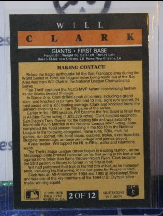 1991 FLEER MAKING CONTACT WILL CLARK # 2  SAN FRANCISCO GIANTS BASEBALL CARD