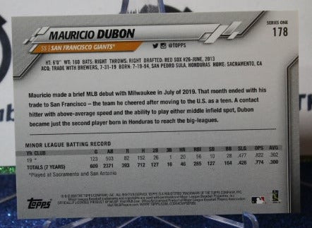 2020 TOPPS MAURICIO DUBON # 178 ROOKIE SAN FRANCISCO GIANTS BASEBALL CARD