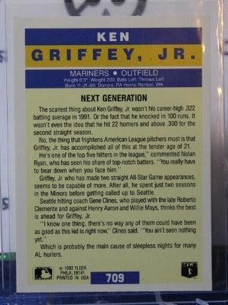 1992 FLEER  KEN GRIFFEY JR. # 709 NEXT GENERATION SEATTLE MARINERS BASEBALL