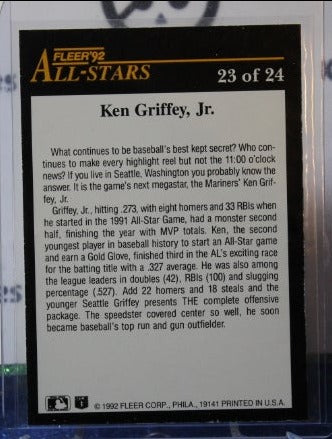 1992 FLEER KEN GRIFFEY JR. # 23 OF 24 ALL STARS SEATTLE MARINERS BASEBALL