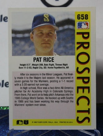 1992 FLEER PROSPECTS PAT RICE # 658 SEATTLE MARINERS BASEBALL CARD