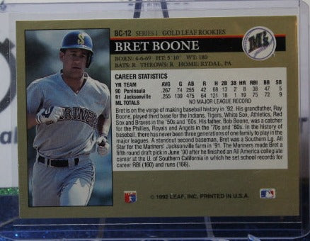 1992 LEAF GOLD BRET BOONE # BC-12 ROOKIE SEATTLE MARINERS BASEBALL CARD