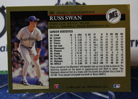 1992 LEAF BLACK/GOLD RUSS SWAN # 203 SEATTLE MARINERS BASEBALL CARD