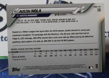 2020 TOPPS AUSTIN NOLA # 38 ROOKIE SEATTLE MARINERS BASEBALL CARD