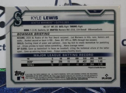 2021 BOWMAN CHROME KYLE LEWIS # 71 SEATTLE MARINERS BASEBALL CARD