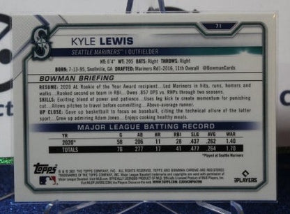 2021 BOWMAN CHROME KYLE LEWIS # 71 SEATTLE MARINERS BASEBALL CARD