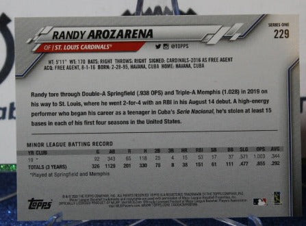 2020  TOPPS RANDY AROZARENA # 229 ROOKIE ST. LOUIS CARDINALS CARD