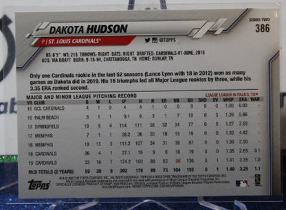 2020  TOPPS DAKOTA HUDSON # 386 FUTURE STARS ST. LOUIS CARDINALS CARD