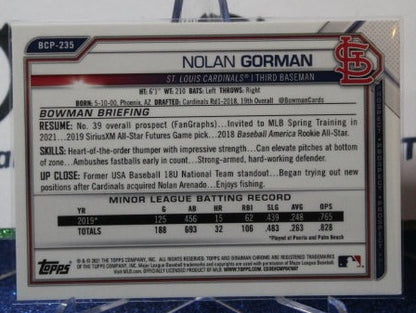 2021 BOWMAN CHROME PROSPECTS NOLAN GORMAN # BCP-235 ST. LOUIS CARDINALS CARD