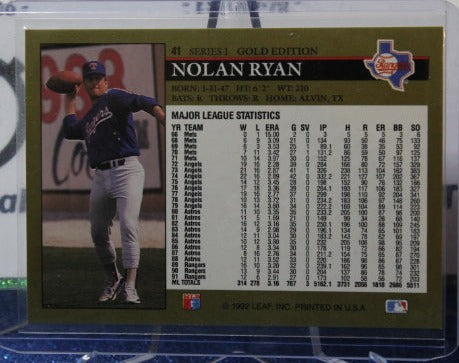 1992 LEAF BLACK/GOLD NOLAN RYAN # 41 TEXAS RANGERS BASEBALL CARD