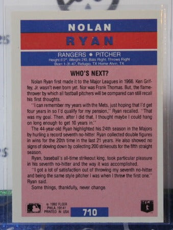 1992 FLEER  NOLAN RYAN # 710 WHO'S NEXT TEXAS RANGERS BASEBALL CARD