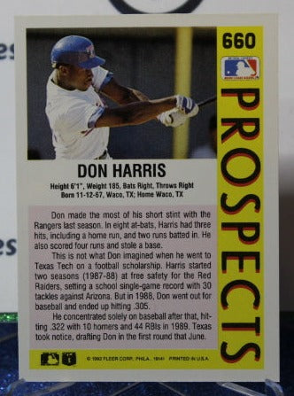 1992 FLEER PROSPECTS DON HARRIS # 660 TEXAS RANGERS BASEBALL CARD