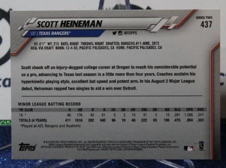 2020 TOPPS SCOTT HEINEMAN # 437 ROOKIE TEXAS RANGERS BASEBALL CARD