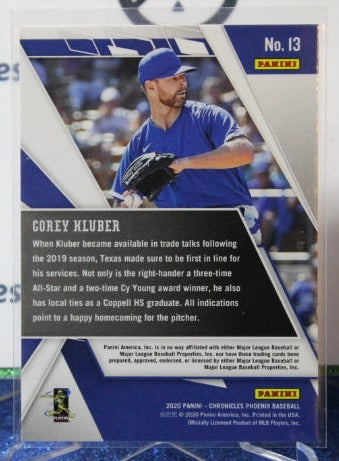 2020 PANINI CHRONICLES PHOENIX COREY KLUBER # 13 TEXAS RANGERS BASEBALL CARD