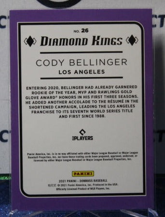 2021 PANINI DONRUSS CODY BELLINGER # 26 DIAMOND KINGS LOS ANGELES DODGERS BASEBALL