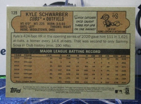 2021 TOPPS HERITAGE KYLE SCHWARBER # 139 CHICAGO CUBS BASEBALL