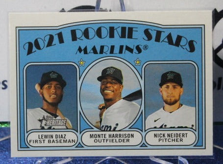 2021 TOPPS HERITAGE LEWIN DIAZ MONTE HARRISON NICK NEIDERT # 209 MIAMI MARLINS  BASEBALL