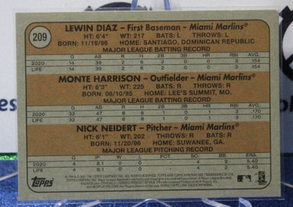 2021 TOPPS HERITAGE LEWIN DIAZ MONTE HARRISON NICK NEIDERT # 209 MIAMI MARLINS  BASEBALL