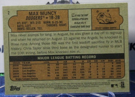 2021 TOPPS HERITAGE MAX MUNCY # 2  LOS ANGELES DODGERS  BASEBALL