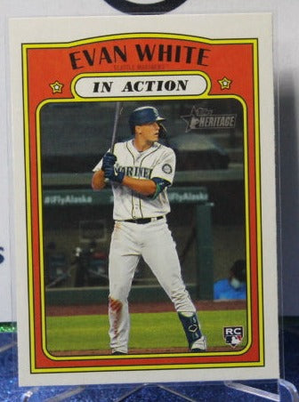 2021 TOPPS HERITAGE EVAN WHITE # 134 ROOKIE IN ACTION SEATTLE MARINERS BASEBALL