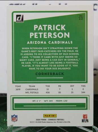 2020 PANINI DONRUSS PATRICK PETERSON # 22 NFL CARDINALS GRIDIRON CARD