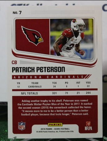 2018 PANINI SCORE PATRICK PETERSON # 7 NFL CARDINALS GRIDIRON CARD
