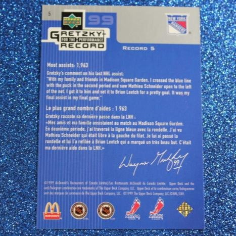 1999 WAYNE GRETZKY # 5  McDONALD'S PERFORMANCE RECORD FOIL UPPER DECK RANGERS NHL