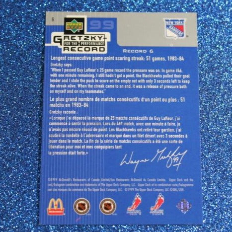 1999 WAYNE GRETZKY # 6  McDONALD'S PERFORMANCE RECORD FOIL UPPER DECK RANGERS NHL