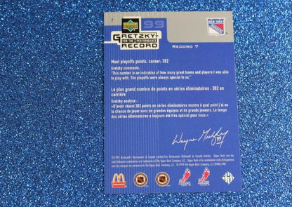 1999 WAYNE GRETZKY # 7  McDONALD'S PERFORMANCE RECORD FOIL UPPER DECK RANGERS NHL