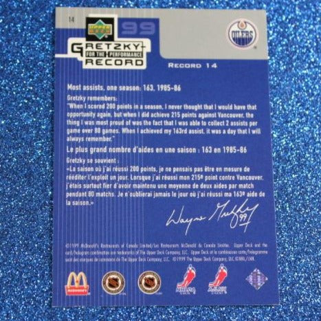 1999 WAYNE GRETZKY # 14  McDONALD'S PERFORMANCE RECORD FOIL UPPER DECK OILERS NHL