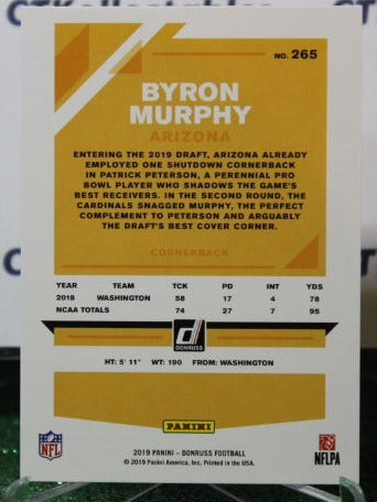 2019 PANINI DONRUSS BYRON MURPHY # 265 ROOKIE NFL CARDINALS GRIDIRON CARD