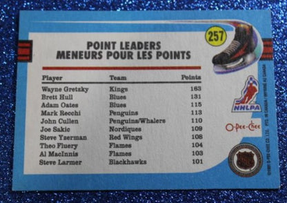WAYNE GRETZKY # 257 LEAGUE LEADERS 1991 O PEE-CHEE L A KINGS  NHL