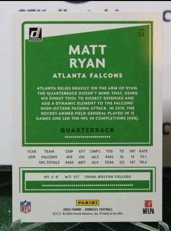 2020 PANINI DONRUSS MATT RYAN # 26 NFL FALCONS GRIDIRON CARD